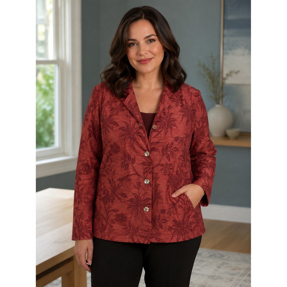 Tommy Bahama Silk Jacket Womens 12 Red Floral Pockets Resort‎ Luxury Office